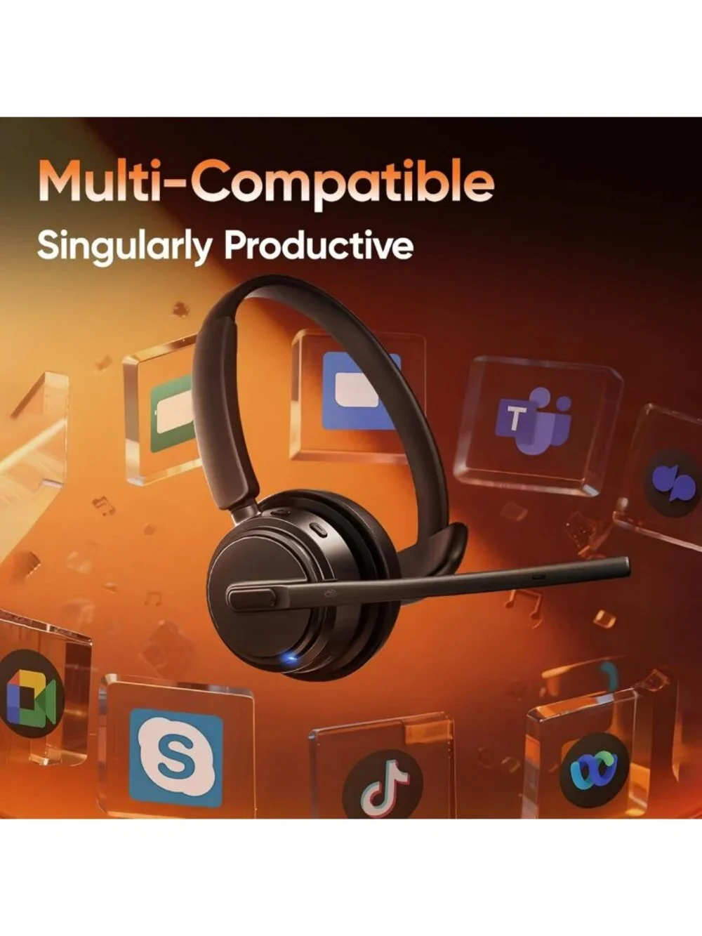 Bluetooth Wireless Headset with Mic, ENC Noise Cancelling, Ideal for Work